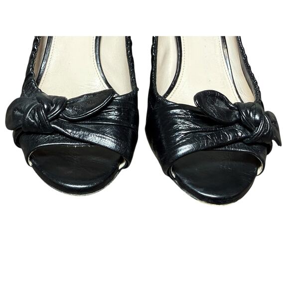 PRADA Peep Toe Heels Women 37.5 Black Leather Classic Luxury Vintage Pinup Logo - Picture 3 of 16